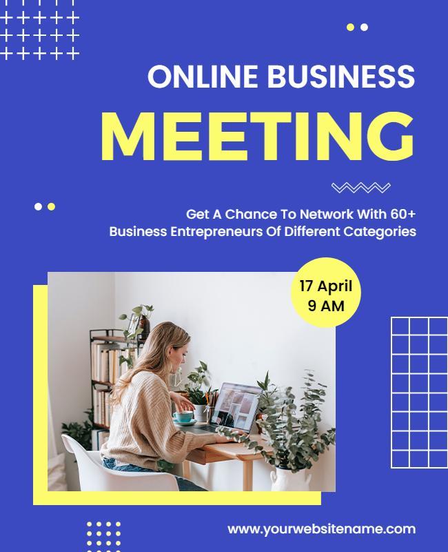 Bold Blue Online Business Meeting Networking Poster Template