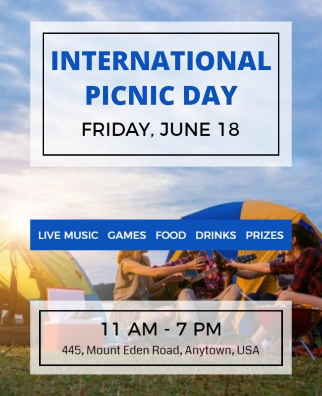 Bold Blue Outdoor International Picnic Day Event Flyer Template