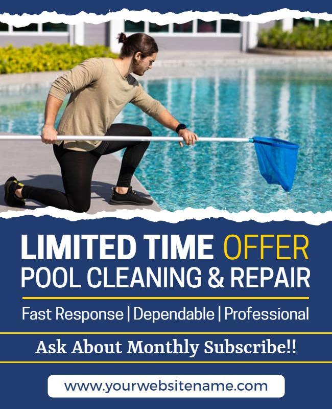 Bold Blue Pool Cleaning and Repair Service Offer Poster Template