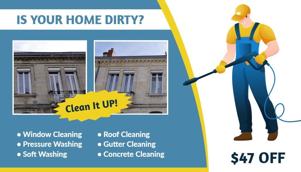 Bold Blue Pressure Washing Service Business Card Template