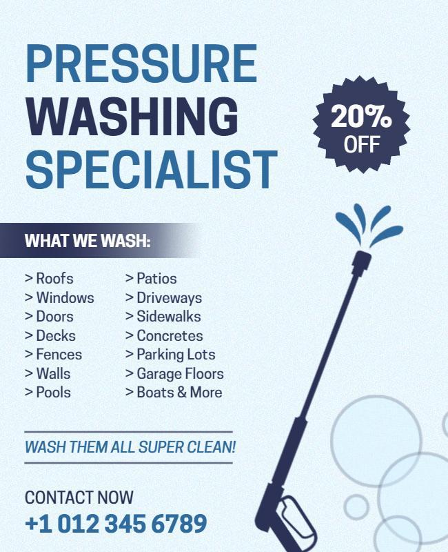 Bold Blue Pressure Washing Services Promotion Poster Template