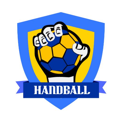 Bold Blue Shield Featuring Hand Grasping a Handball Logo Template