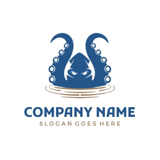Bold Blue Squid Design Representing Marine Life Company Logo Template