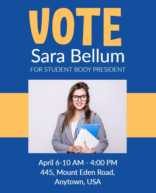 Bold Blue Student Body Election Vote Campaign Poster Template