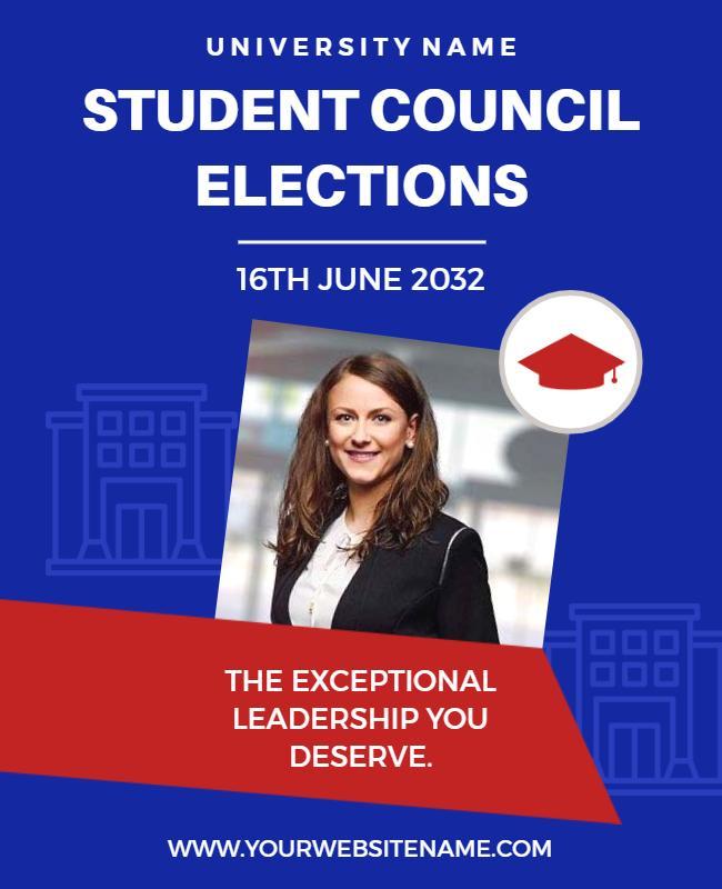 Bold Blue Student Council Elections Leadership Poster Template