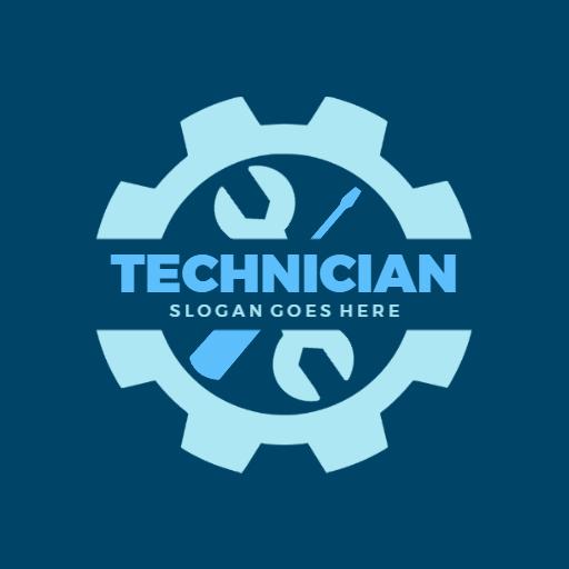 Bold Blue Technician Tools Inside a Gear Design Logo Template