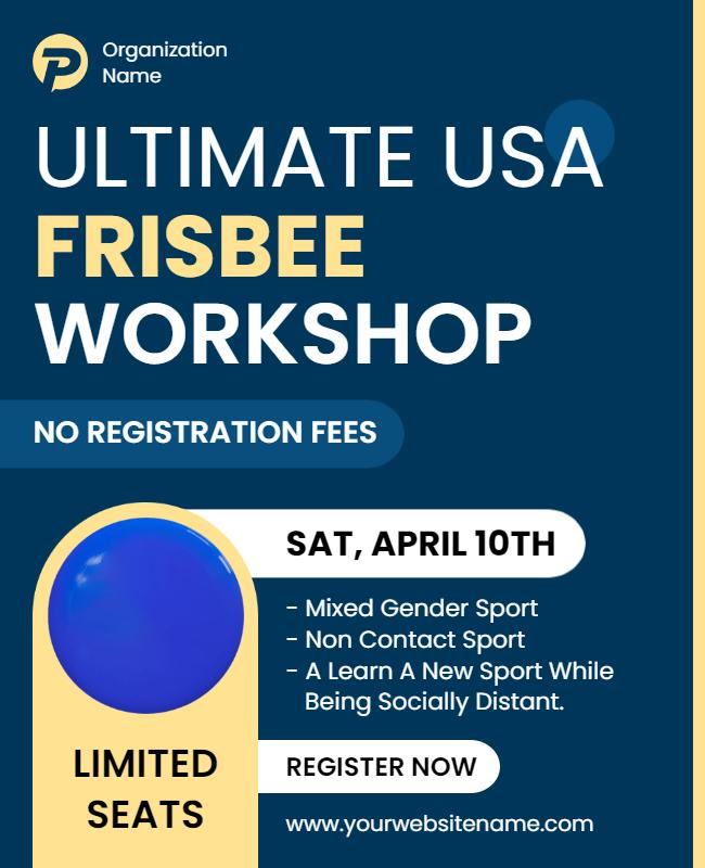 Bold Blue Ultimate Frisbee Workshop Event Poster Template