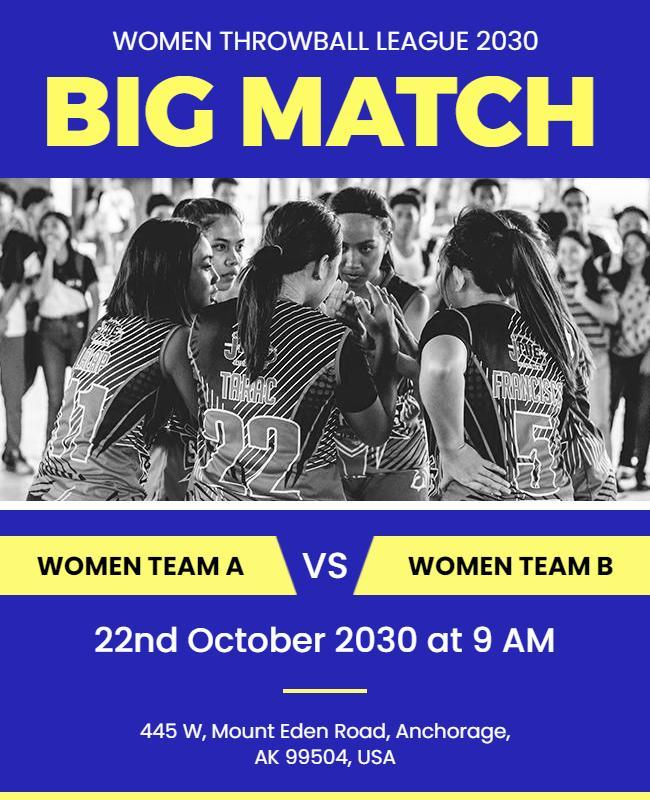 Bold Blue Women's Throwball League Match Poster Template