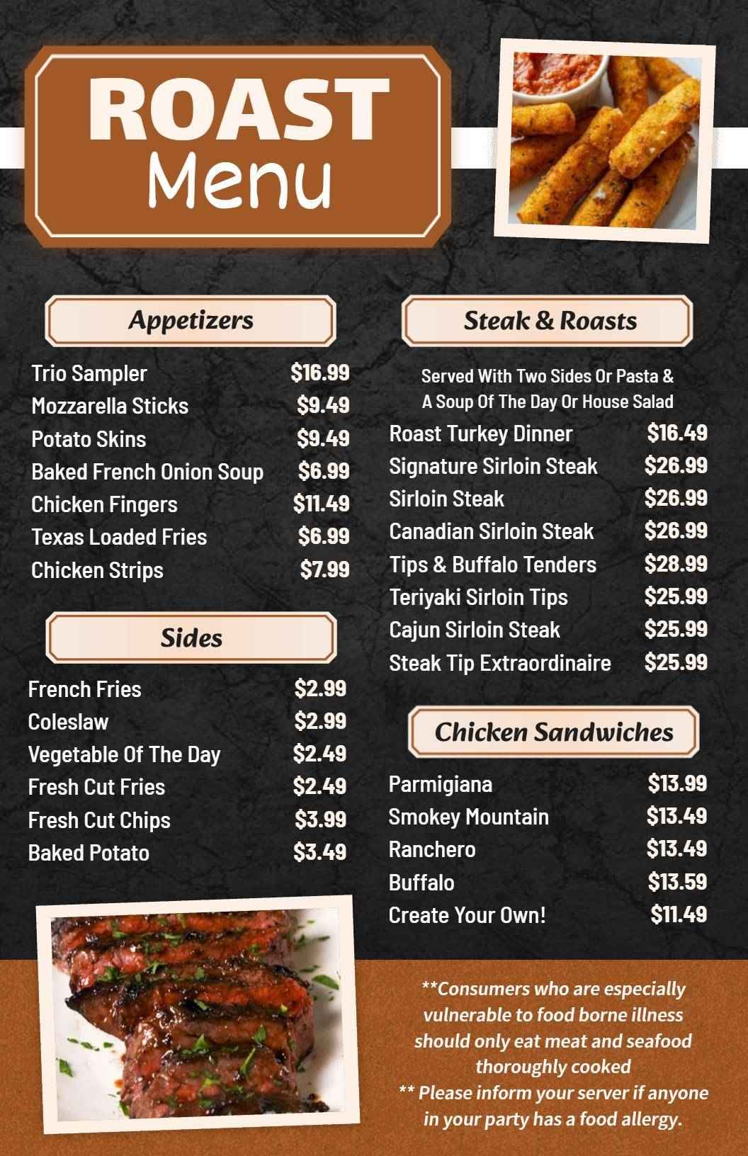 Bold Brown Appetizers and Sides Roast Menu Template