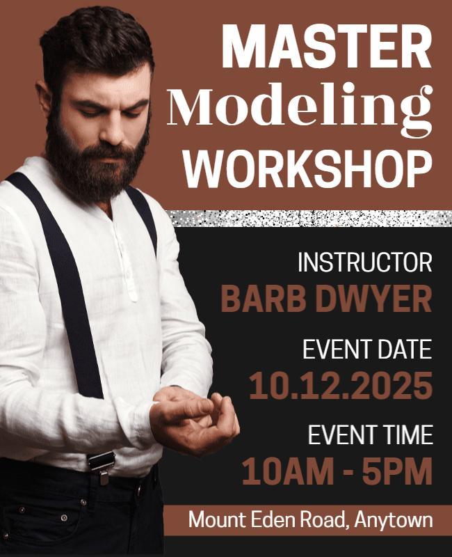 Bold Brown Fashion Modeling Workshop Flyer Template