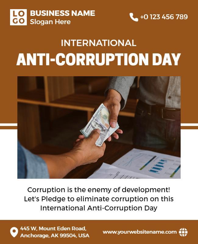 Bold Brown International Anti-Corruption Day Awareness Poster Template