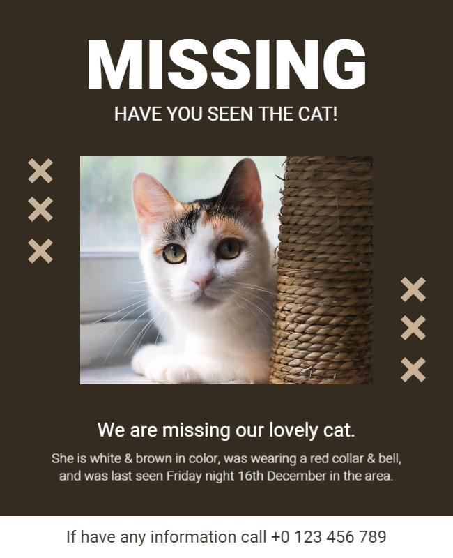 Bold Brown Missing Cat Alert Poster Template