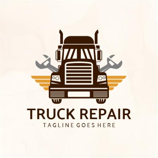 Bold Brown Truck and Wrenches Emphasizing Truck Repair Logo Template