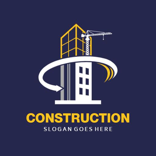 Bold Building Under Construction with Cranes Signifying Growth Logo Template