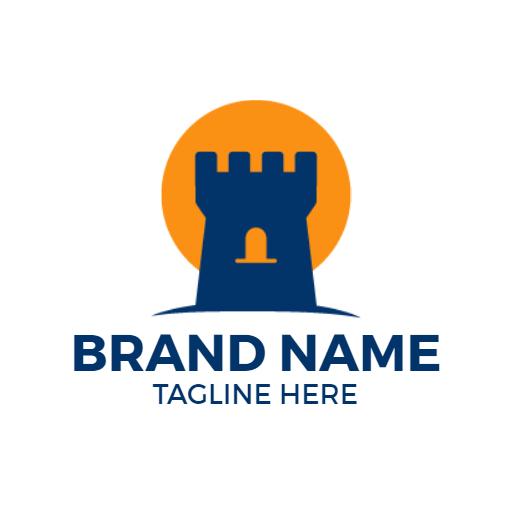 Bold Castle Design with Vibrant Orange Sun Logo Template