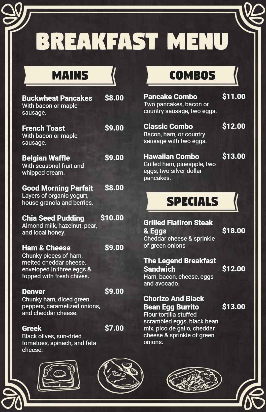 Bold Chalkboard Themed Breakfast Menu Template