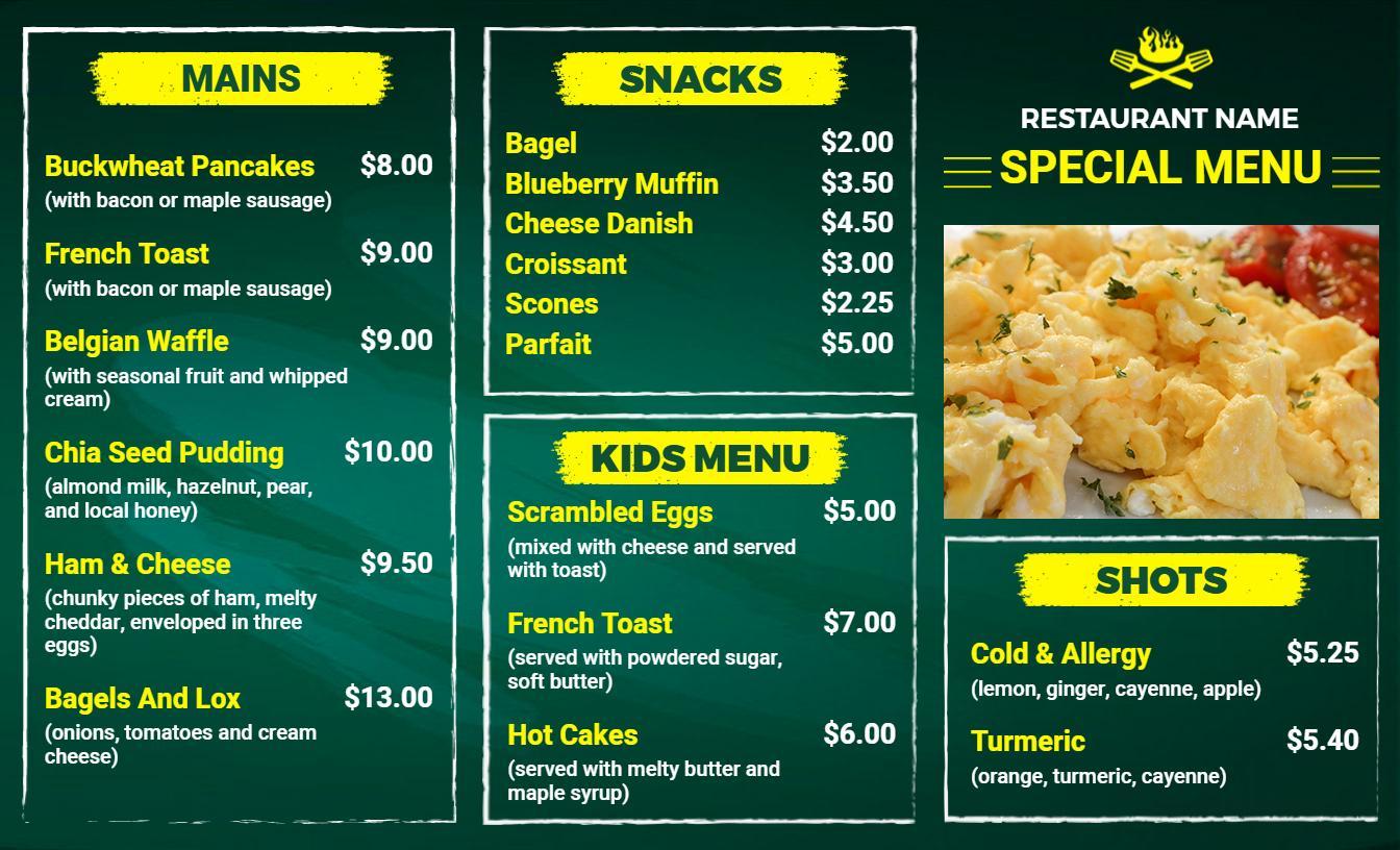 Bold Chalkboard-Themed Restaurant Specials Menu Template