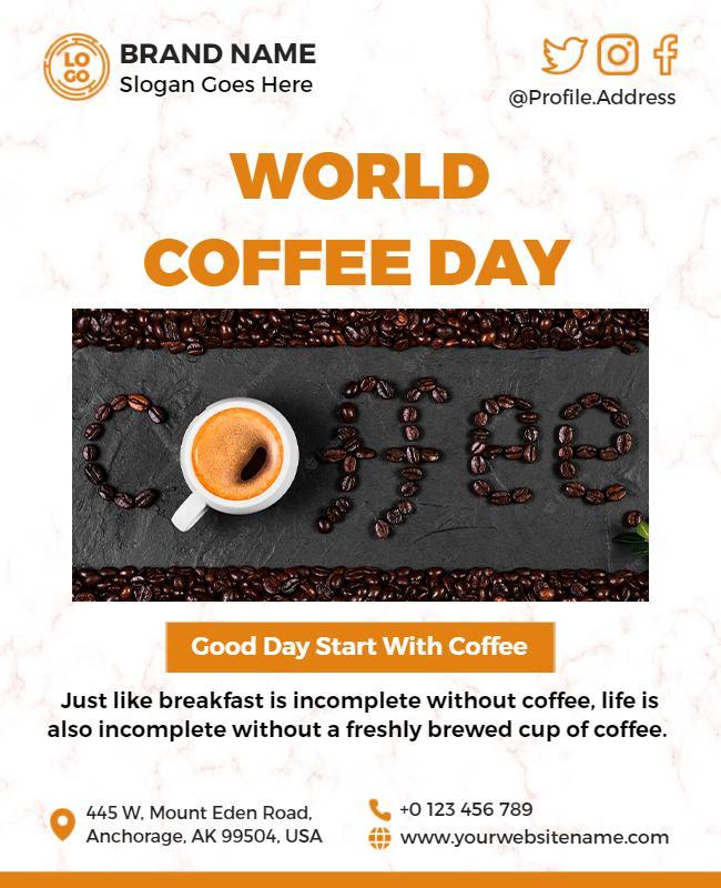 Bold Coffee-Themed World Coffee Day Celebration Poster Template
