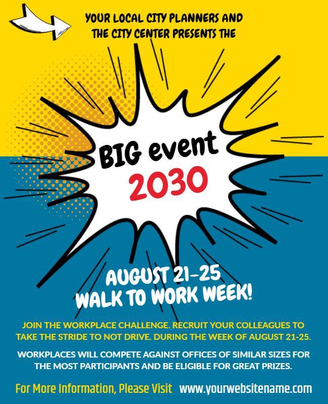 Bold Comic Style Workplace Walking Challenge Poster Template
