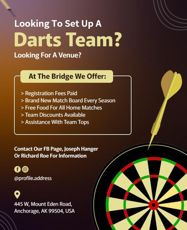 Bold Dart-Themed Venue Sign-Up Information Poster Template
