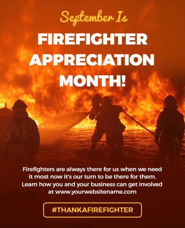 Bold Fiery Firefighter Appreciation Month Awareness Poster Template