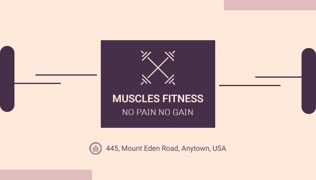 Bold Fitness Theme with Dark Purple and Weights Business Card Template
