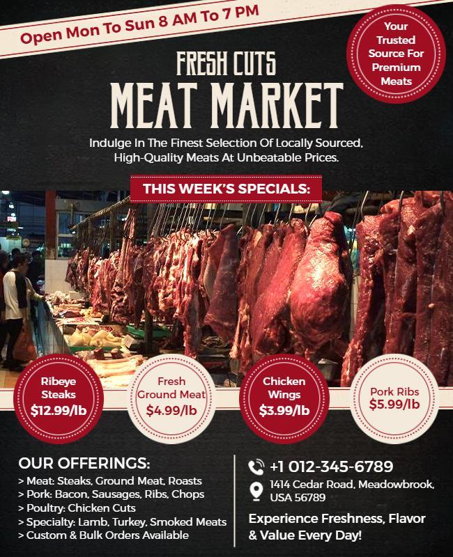 Bold Fresh Cuts Meat Market Promotional Sale Poster Template