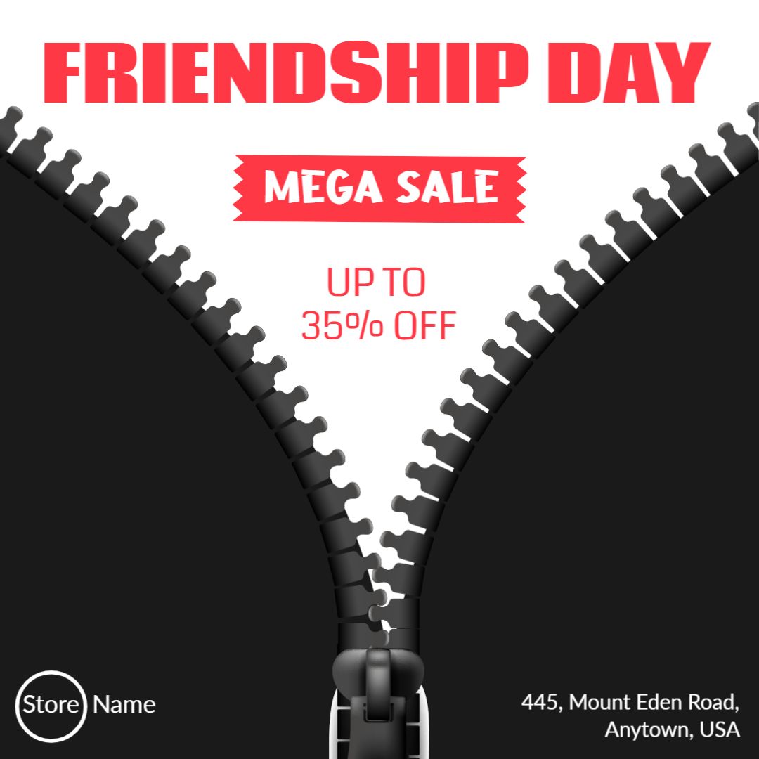 Bold Friendship Day Mega Sale with Zipper Design Ad Template