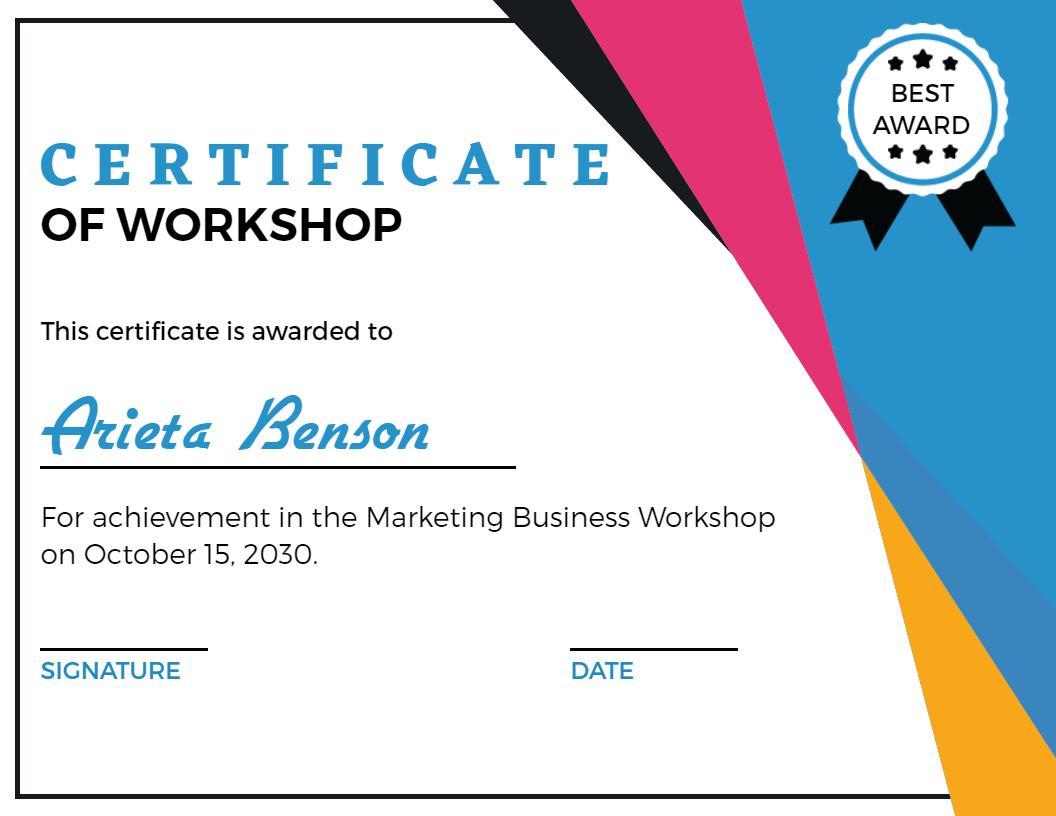 Bold Geometric Design for Marketing Business Workshop Certificate Template