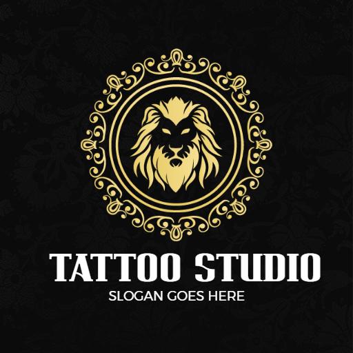 Bold Golden Lion Design for Unique Tattoo Studio Logo Template