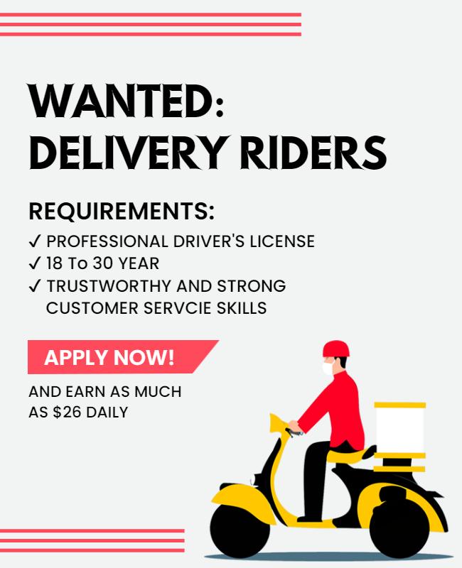 Bold Graphic Recruitment for Delivery Riders Job Poster Template