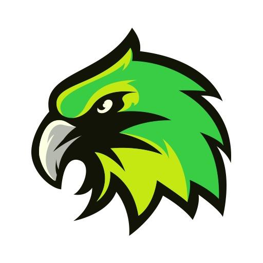 Bold Green and Black Falcon Head Representing School Mascot Logo Template