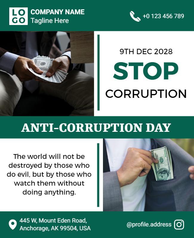 Bold Green Anti-Corruption Awareness Day Poster Template
