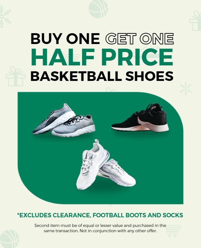 Bold Green Buy One Get One Half Price Basketball Shoes Poster Template