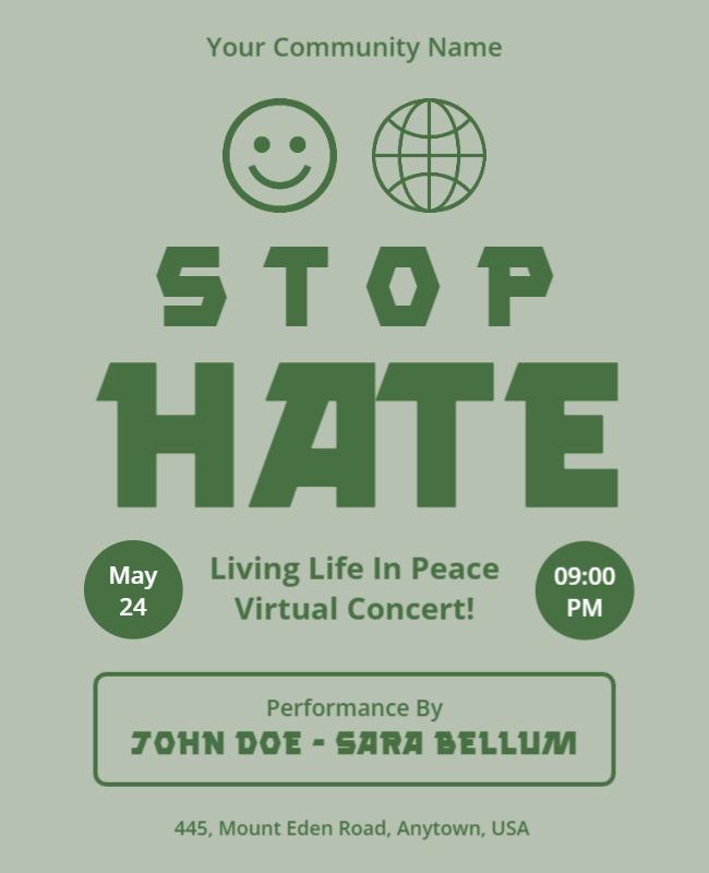Bold Green Community Virtual Concert Against Hate Poster Template