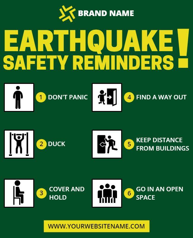 Bold Green Earthquake Safety Reminders Poster Template