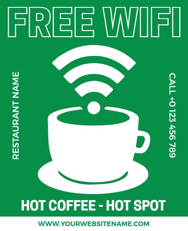 Bold Green Free Wifi Coffee Shop Promotion Poster Template