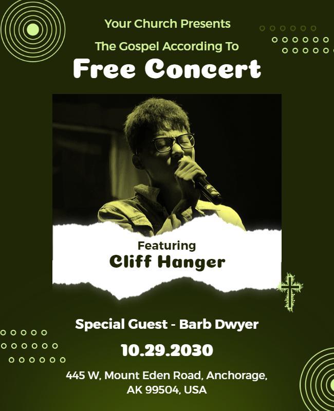 Bold Green Gospel Concert Featuring Cliff Hanger Poster Template