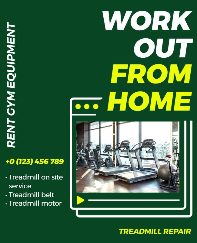 Bold Green Home Workout Treadmill Rental Poster Template