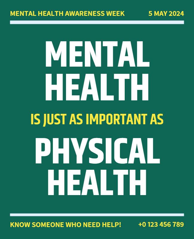 Bold Green Mental Health Awareness Week Poster Template