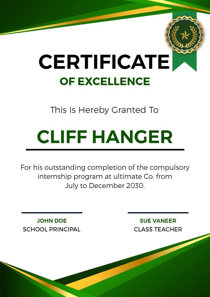 Bold Green Modern Excellence Appreciation Certificate Template