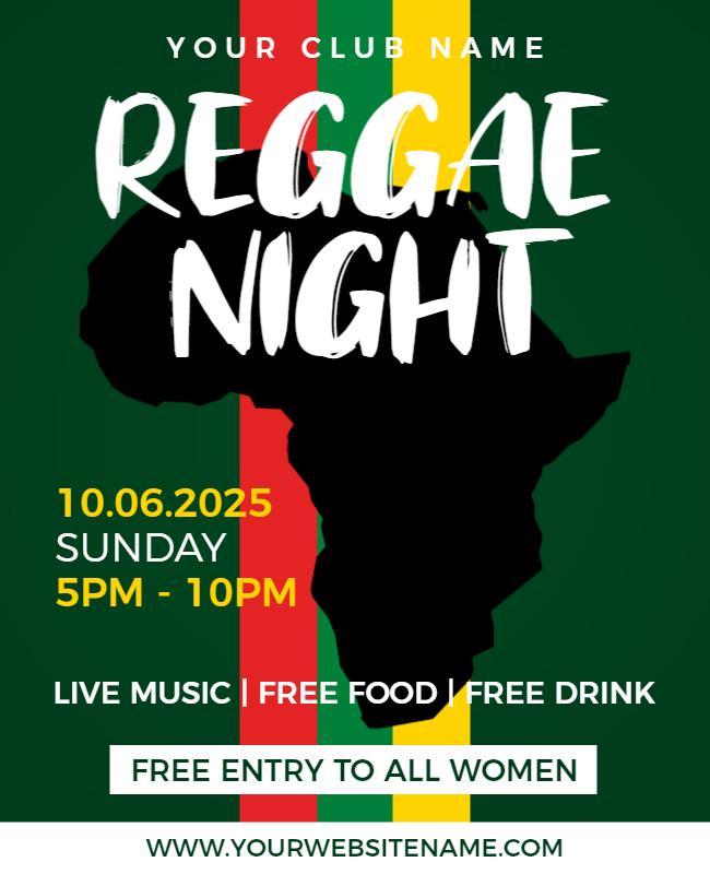 Bold Green Reggae Night Live Music Event Flyer Template