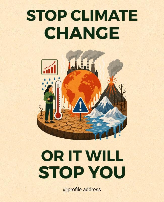 Bold Illustrated Climate Action Awareness Poster Template