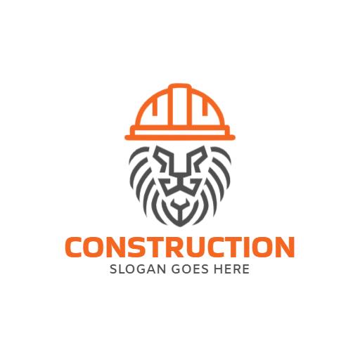 Bold Lion Mascot in Hard Hat Symbolizing Construction Logo Template