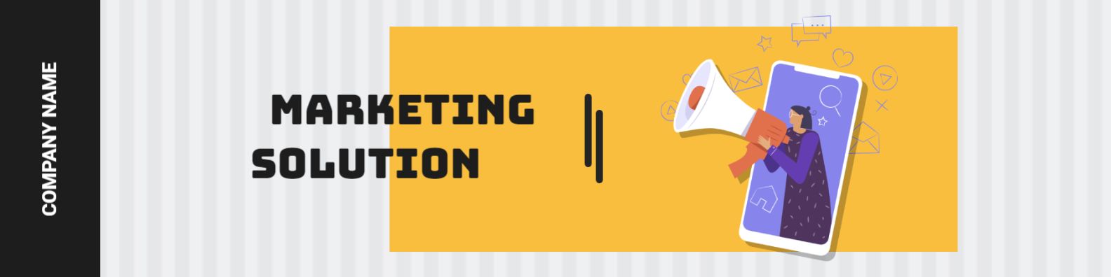 Bold Marketing Solutions with Yellow and Black Design LinkedIn Banner Template