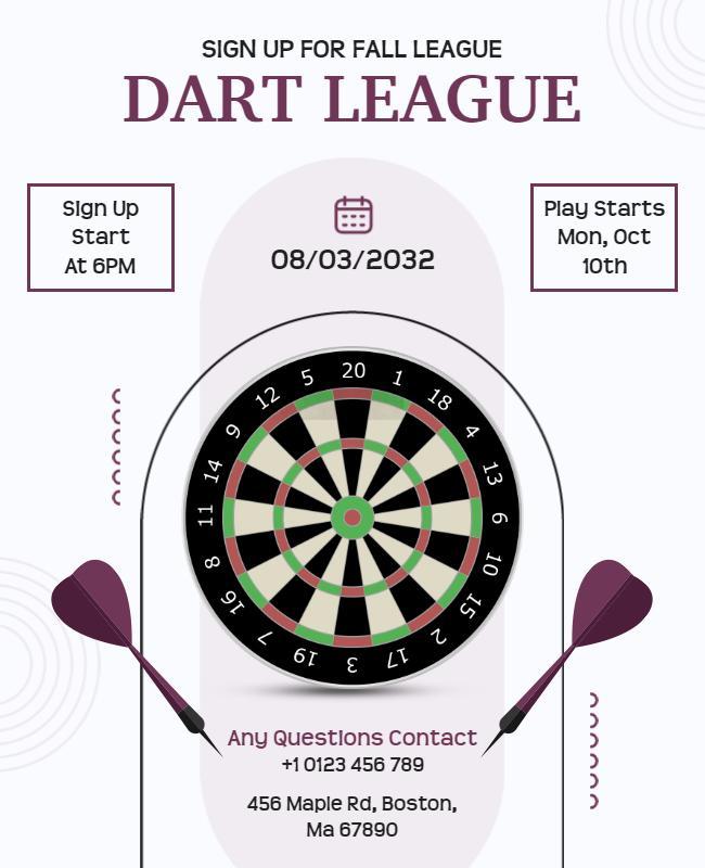 Bold Minimalist Dart League Registration Poster Template