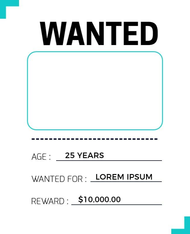 Bold Minimalist Wanted Poster with Reward Details Template