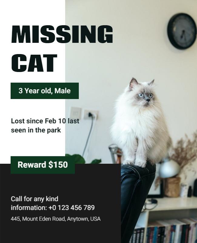 Bold Missing Cat Announcement with Reward Offer Poster Template
