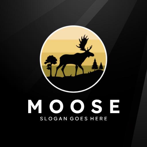 Bold Moose Silhouette Over Scenic Nature Background Logo Template