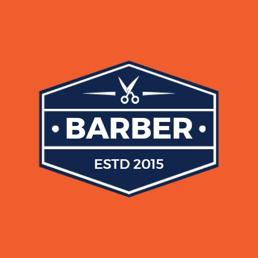 Bold Navy and Orange Barber Shop Badge Design Logo Template